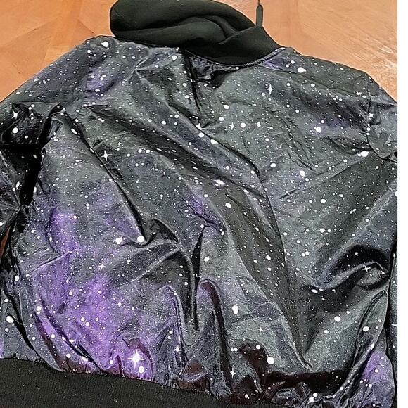 LA LAKERS GALAXY NBA SPACE HOODIE JACKET Xl Puffer Authentic SHINE BLACK ' - Picture 12 of 12